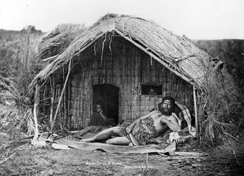 Maori Chief and Whare, c.1863-80